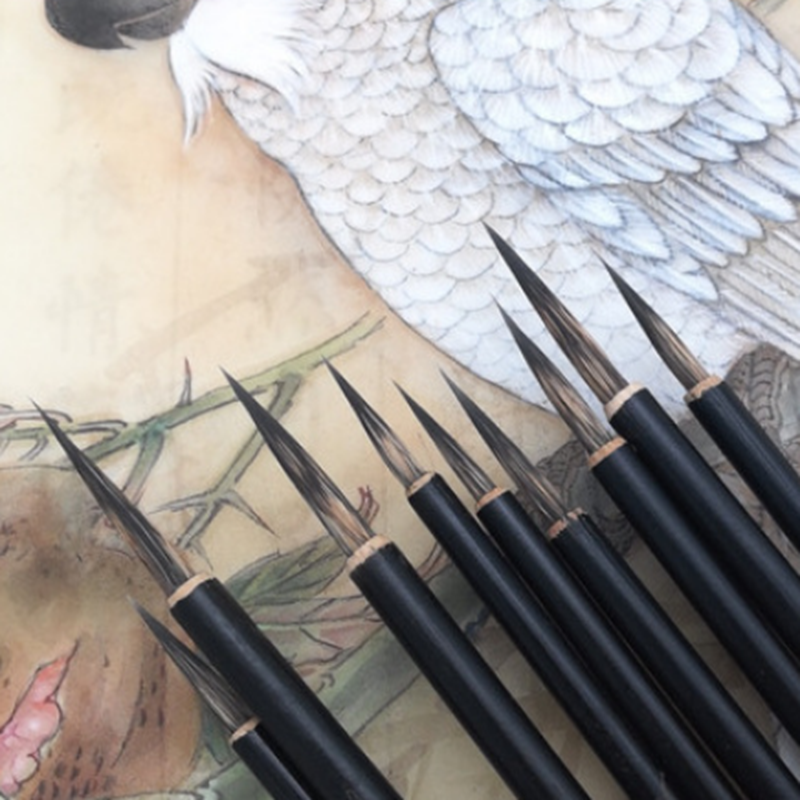 10PCS Rat Beard Oil Paint Brush Wood Handel Different Size Hook Line Pen For Acrylic Painting Art