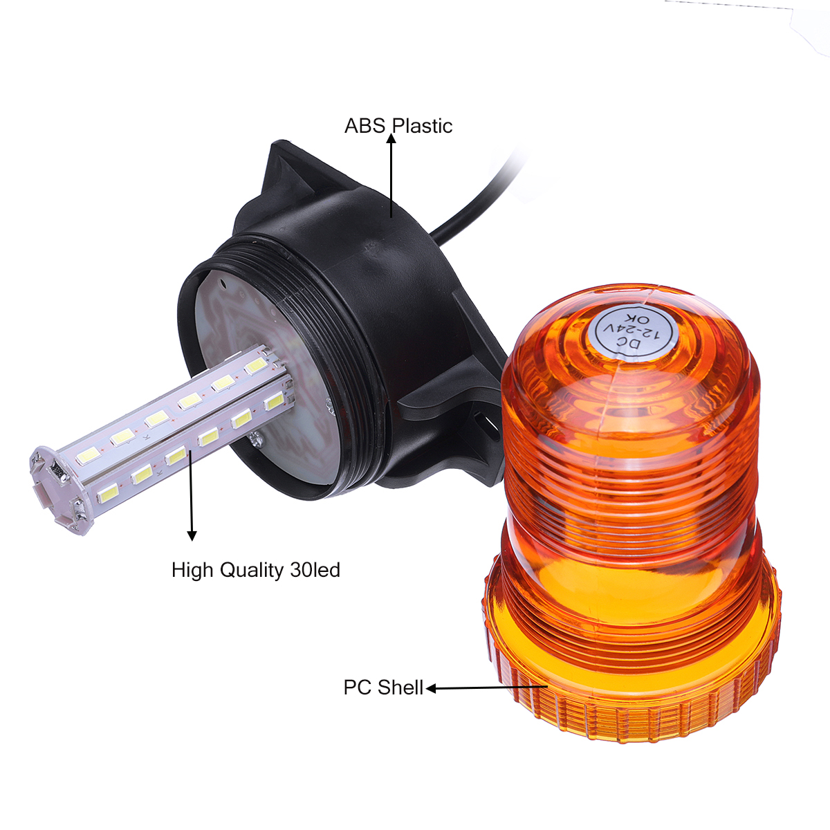 30LED Magnetic Flashing Amber Beacon Recovery Strobe Warning Signal Light DC12V-24V