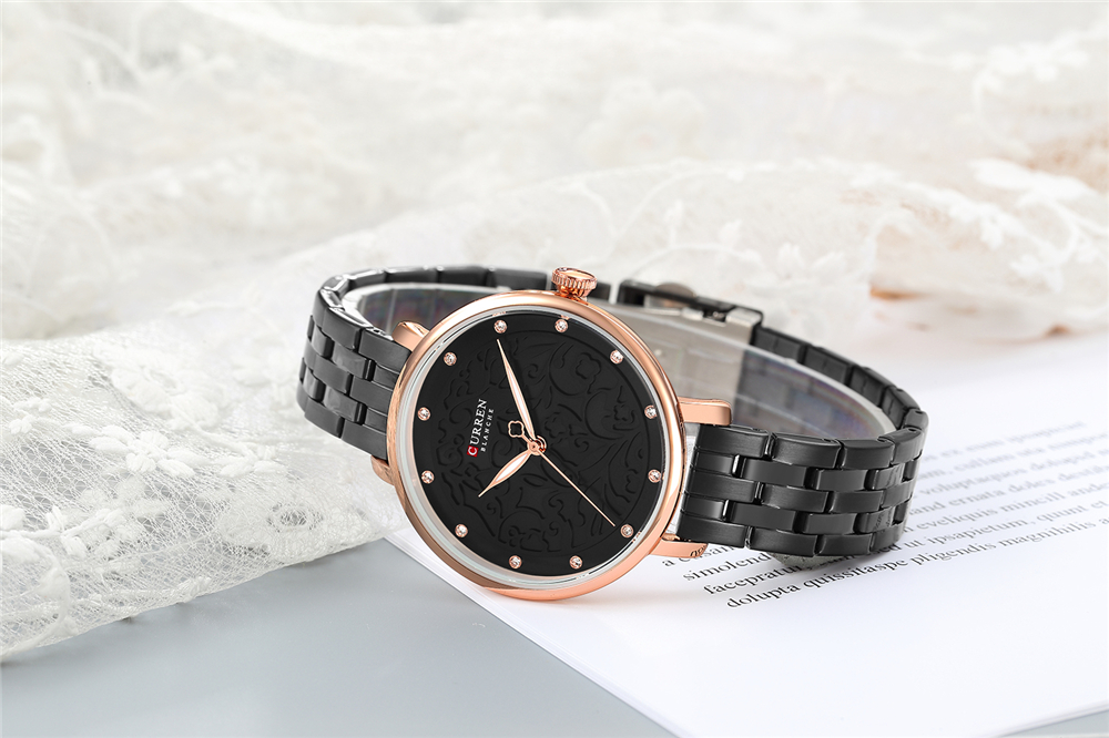 CURREN 9046 Mostrador 3D de mostrador em aço para mulheres de negócios Relógio de pulso Aço Banda Relógios de quartzo
