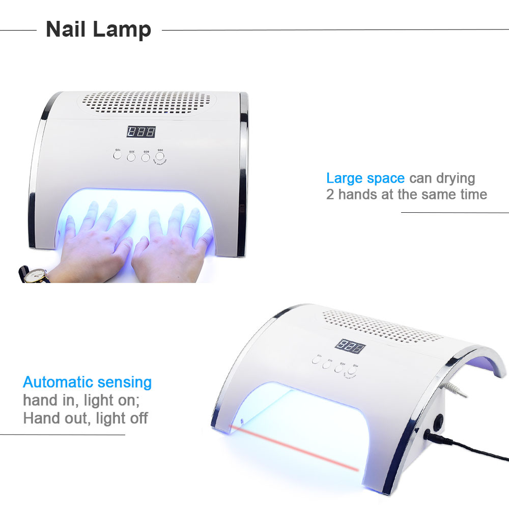 80W 2 in 1 USB Nail Dryer Lamp Fan Automatic Infrared Sensor Timing Nail Polish Curing Light Vacuum Cleaner Manicure Tools with 36Pcs Double Light Source LEDS