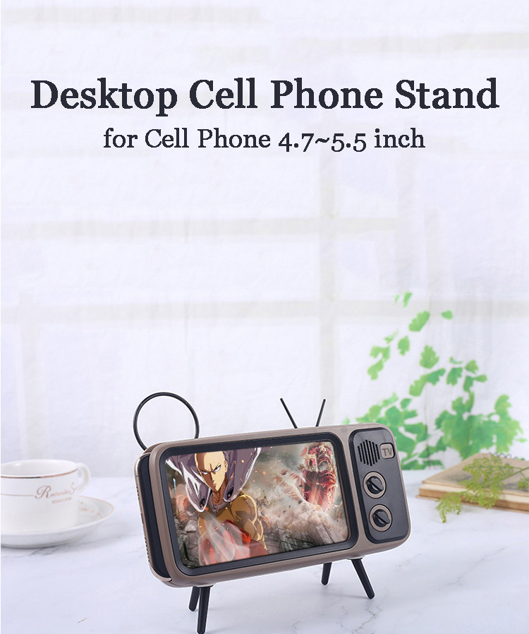 Bakeey Mini Retro TV Pattern Desktop Cell Phone Stand Holder Lazy Bracket Compatible with Mobile Phone between 4.7 inch to 5.5 inch