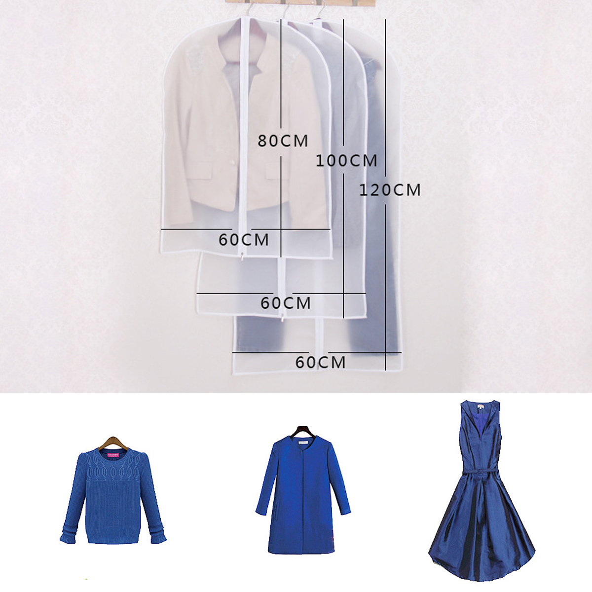 10x Vestuário de Viagem de Terno Bolsa Roupas de Armazenamento de Vestido Cobrem Casaco Jaqueta Zipper 