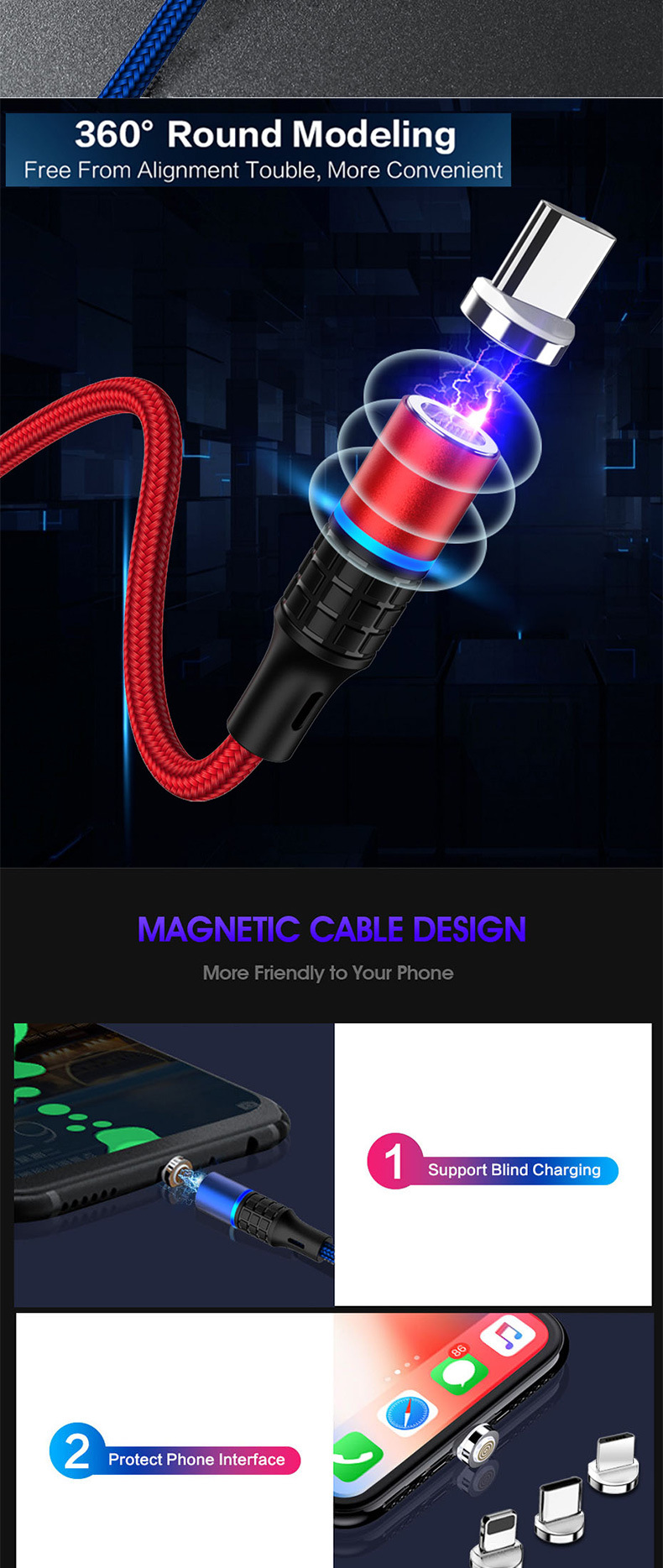 Marjay 3A Type C Micro USB LED Indicator Magnetic Fast Charging Data Cable For Huawei P30 Pro Mate 30 Mi9 7A 6Pro 9Pro S10+ Note10 