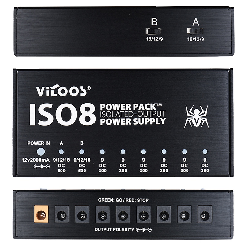 VITOOS ISO8 Compact Size Guitar Effects Power Supply Adapter Noise Reduction Isolated DC Outputs for 9V/ 12V/ 18V Guitar Effects - Photo: 4