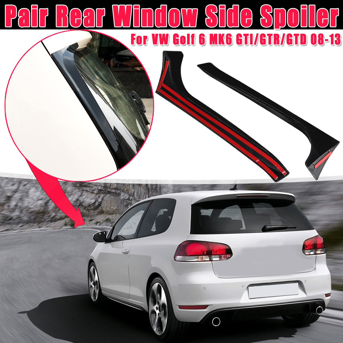 2Pcs Car Rear Window Side Spoiler Wing Canard Canards Splitter For VW Golf 6 MK6 GTI/GTR/GTD 08-13