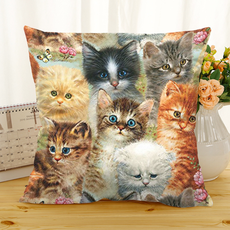 Retro Style Cats Linen Cotton Cushion Cover Home Sofa Art Decor Throw Pillow case