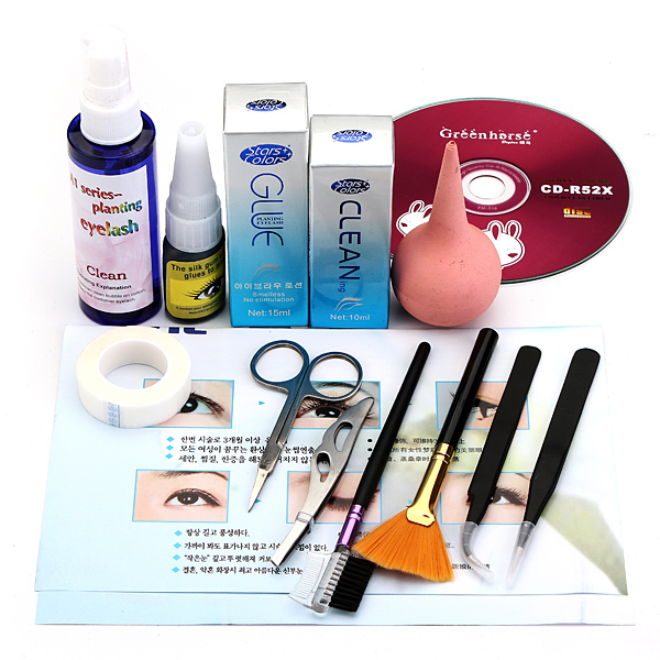 Professional False Eyelash Extension Glue Brush Kit Set Tool Box