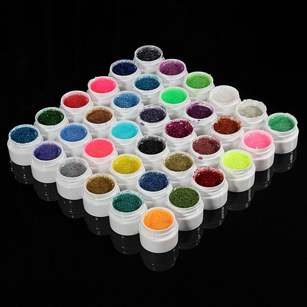 36 Pots Glitter Powder UV Builder Gel Nail Art Decoration Set 