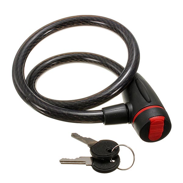 60cm Black Motorcycle Heavy Duty Coil Lock Steel Cable with 2 Keys