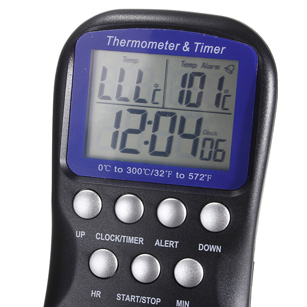 ЖК-цифровой термометр еды печь кухонный таймер с серебряным зондом