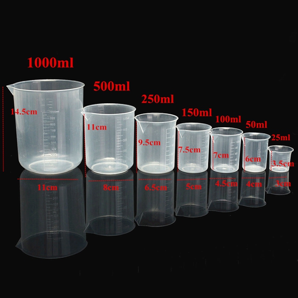 25mL To 250mL Graduated Clear Plastic Beaker Volumetric Container For Laboratory