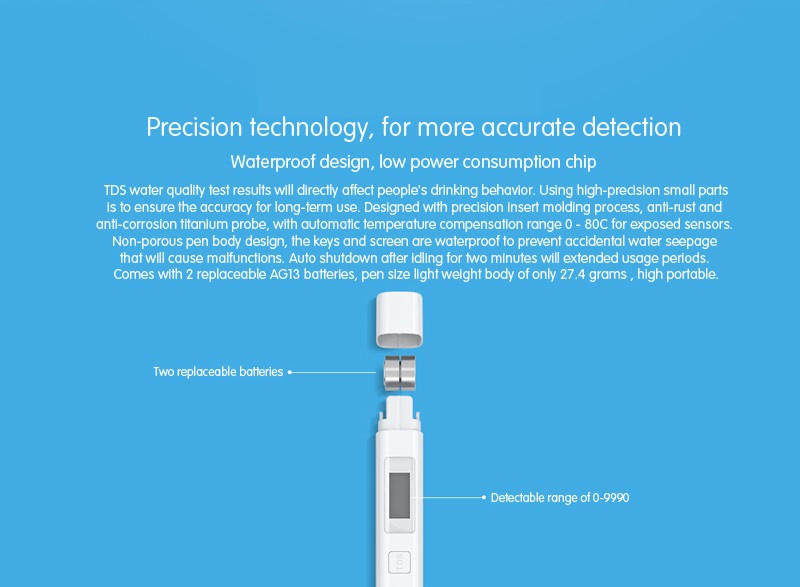 Original Xiaomi TDS Tester Water Quality Meter Tester Pen Water Measurement Tool