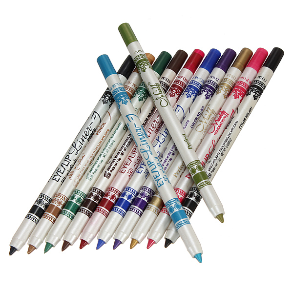 12 Color Plastic Glitter Lip Eyebrow Eyeliner Pencil Pen Cosmetic Set
