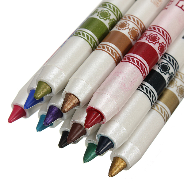 12 Color Plastic Glitter Lip Eyebrow Eyeliner Pencil Pen Cosmetic Set