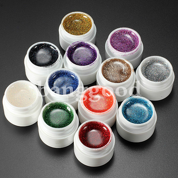 12 Colors Nail Art False French Glitter UV Gel Builder Polish Set