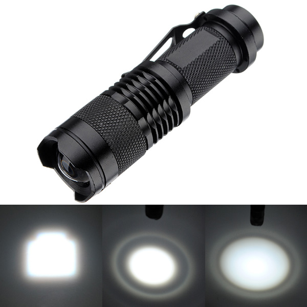 Q5 300LM Mini Zoomable LED Flashlightt Black(1*AA/1*14500), Elfeland Telescopic XPE 7w 3 Modes+Zoomable Tactical Torch