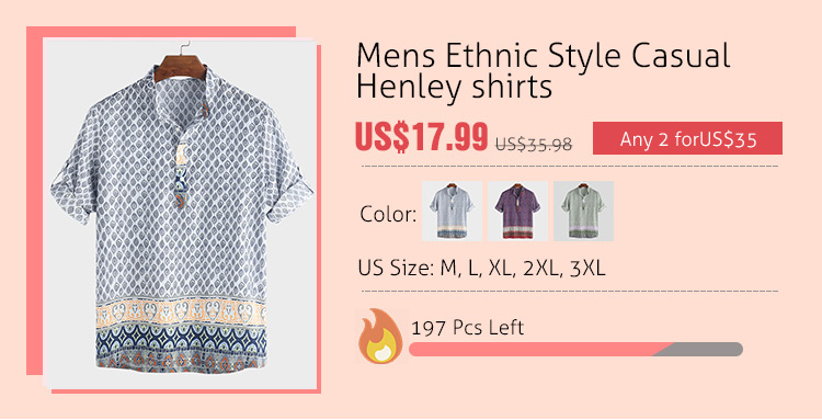 Mens Ethnic Style Casual Henley shirts