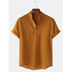 Mens Cotton linen Breathable Henley Shirts 
