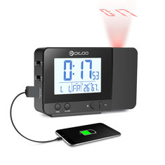 Digoo DG-C10 LCD Wireless USB Rechargeable Backlight Projection Clock Temperature Humidity Display Desk Clock for Phone Pad Speaker