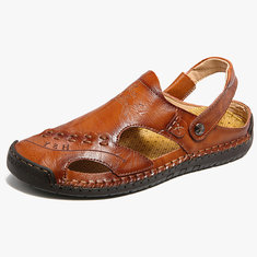 Men Genuine Leather Hollow Out Seaside Beach Sandals