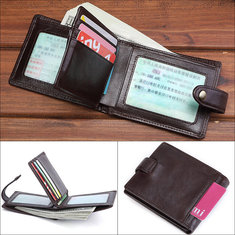 Men Genuine Leather Fashion Casual Multi-card Certificate Wallet 