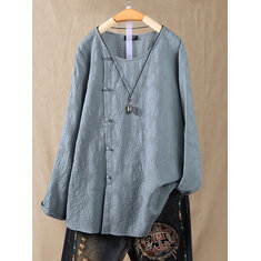 Women Chinese Style Vintage Frog Button Long Sleeve Blouse