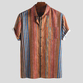 Original Mens Summer Colorful Striped Pratical Pocket Shirts