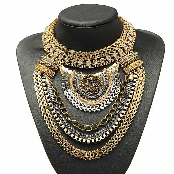 vintage gold silver crystal multilayer bib statement collar necklace at ...