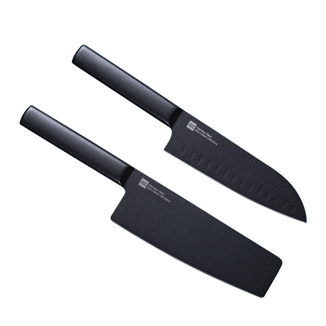 HUOHOU 2PCS/Set Cool Black Stainless Steel Knife Nonstick Knife Set 7inch Anti-Bacteria Kitchen Chef Knife Slicing Knife From Xiaomi Youpin