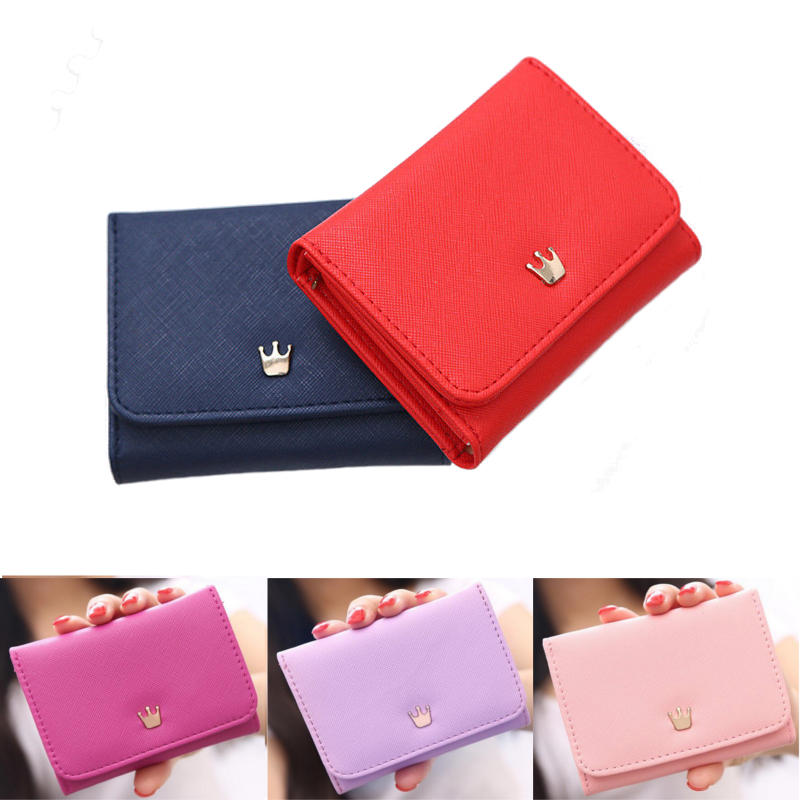 women lady crown short mini money wallet fold bag coin purse card holder wallets Sale - 0