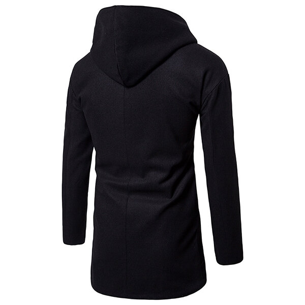 business leisure long hooded jacket wool trench coat at Banggood