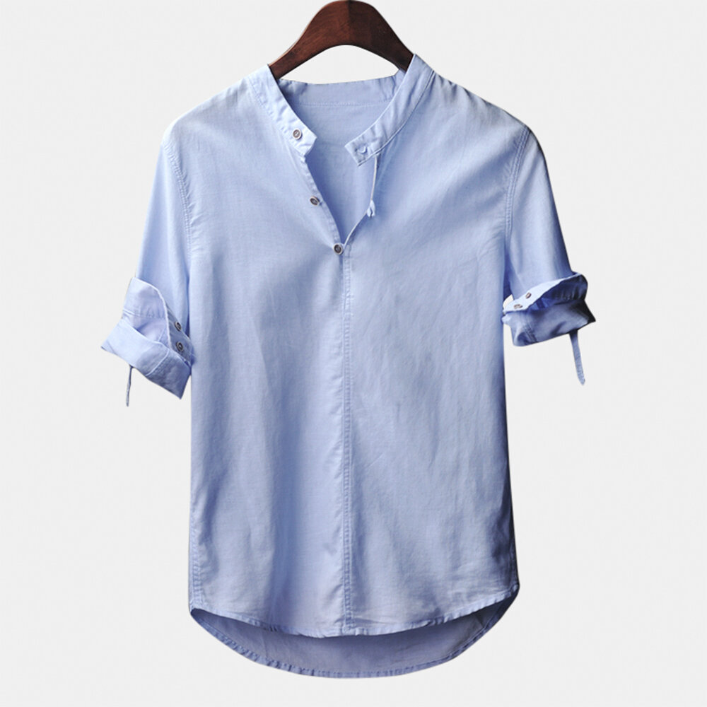 mens cotton casual t-shirts with a half-open placket at Banggood