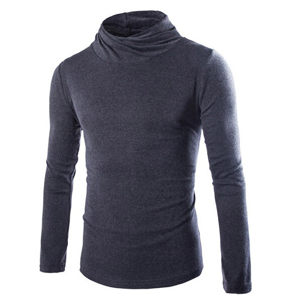 mens casual turtleneck knitted sweater solid color slim fit pullover ...