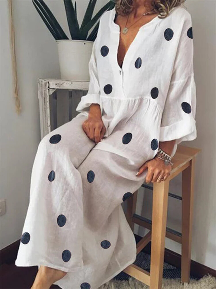 Risultati immagini per Plus Size Bohemian V-neck Polka Dots Women Maxi Dress