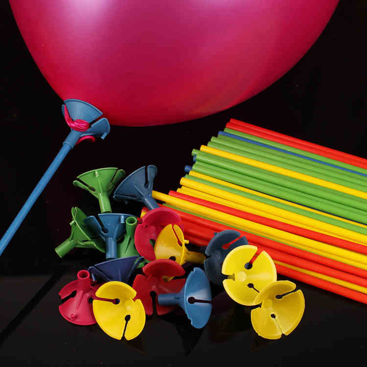 100 Pcs Blue Balloon Sticks With Multicolor Cups