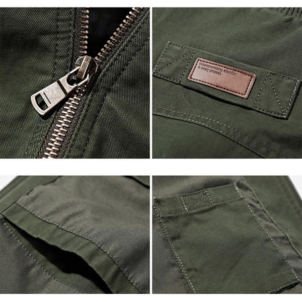 Mens Stand Collar Outdoor Military Amry Green Jacket Casual Solid Color ...