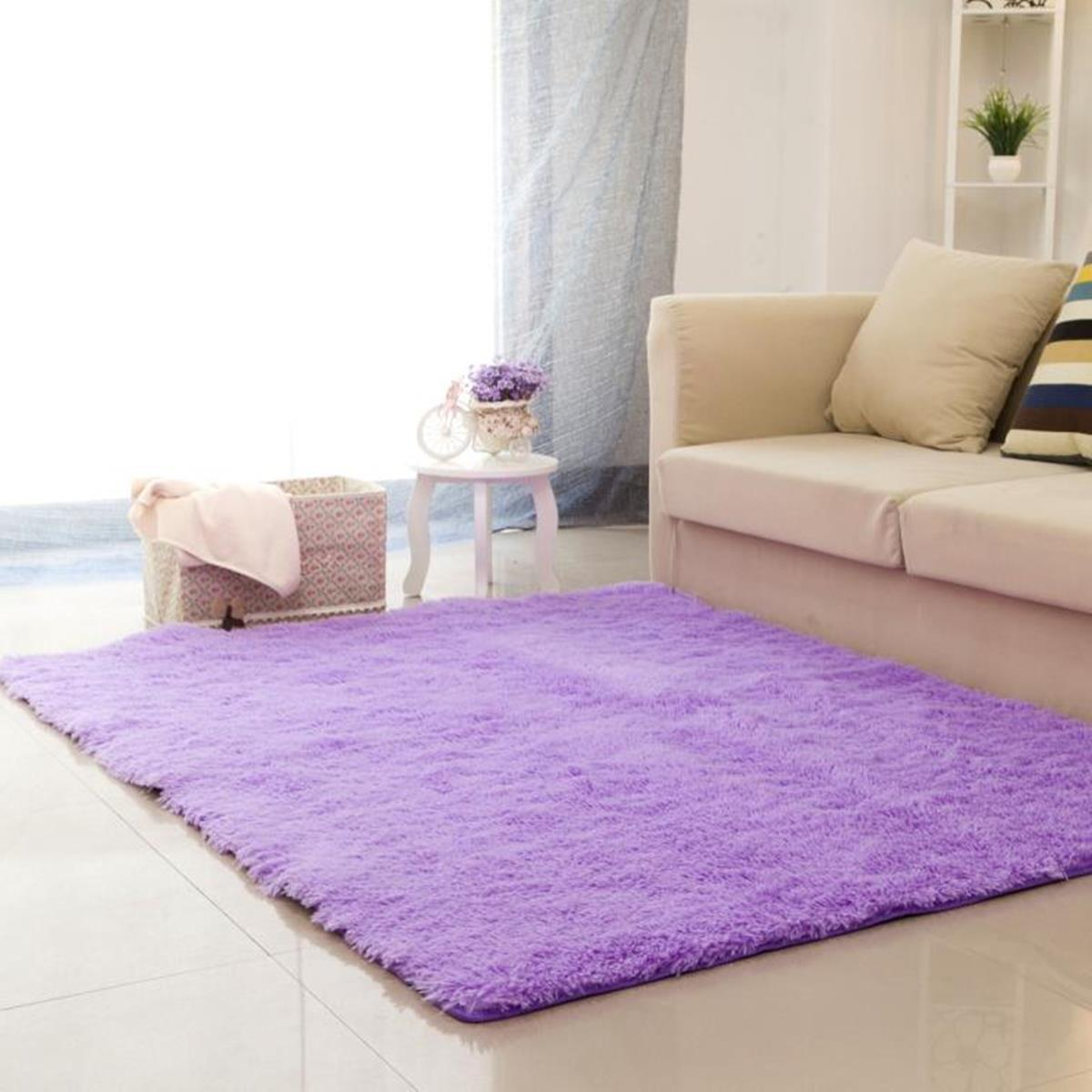 80cm x 160cm purple soft fluffy anti skid shaggy area rug living room ...