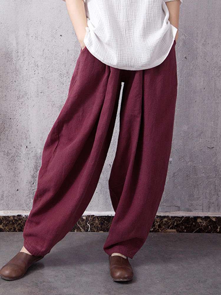 The Bobby Store : Casual Women Solid Color Pocket Elastic Waist Pants