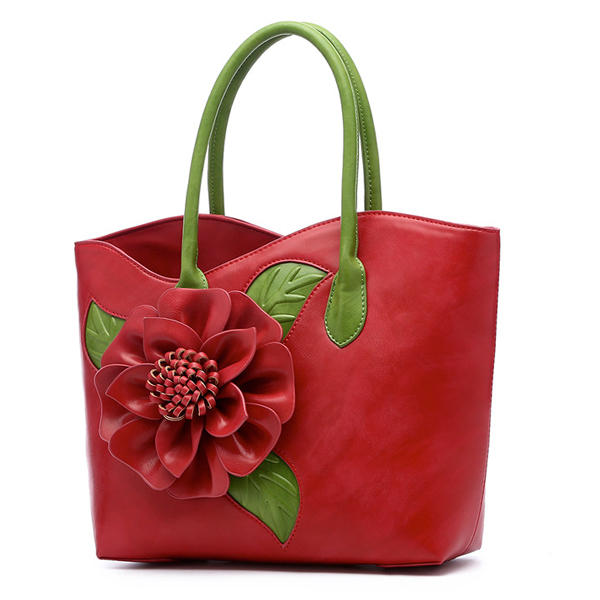 Women PU Leather Flower Decoration Elegant Handbag Sling Bag National ...