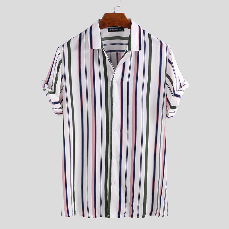 New Men Vertical Stripe Short Sleeve Relaxed Shirts – Chile Shop
