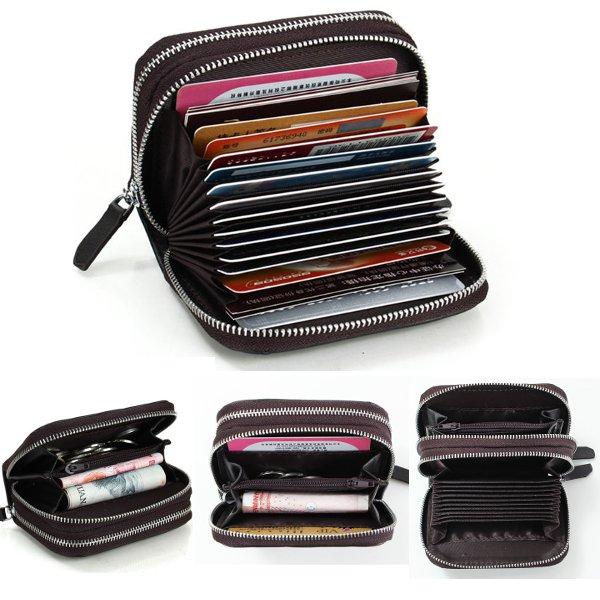 women men genuine leather double zipper interlayer card holder purse ...