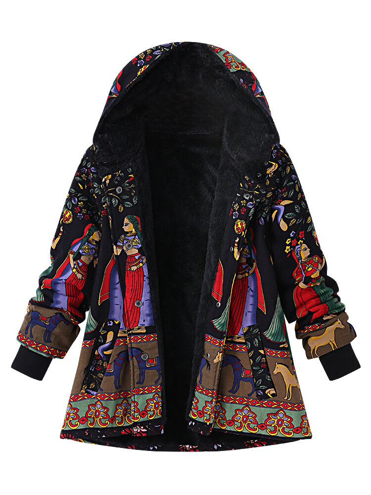 Risultati immagini per banggood Plus Size Thick Warm Coats Casual Women Printing Hooded Coat