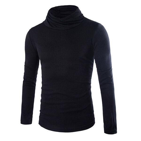 mens casual turtleneck knitted sweater solid color slim fit pullover ...