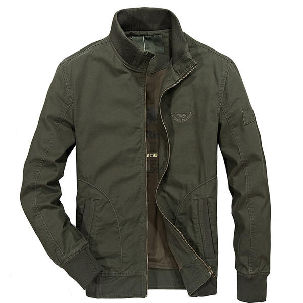 Mens Stand Collar Outdoor Military Amry Green Jacket Casual Solid Color ...