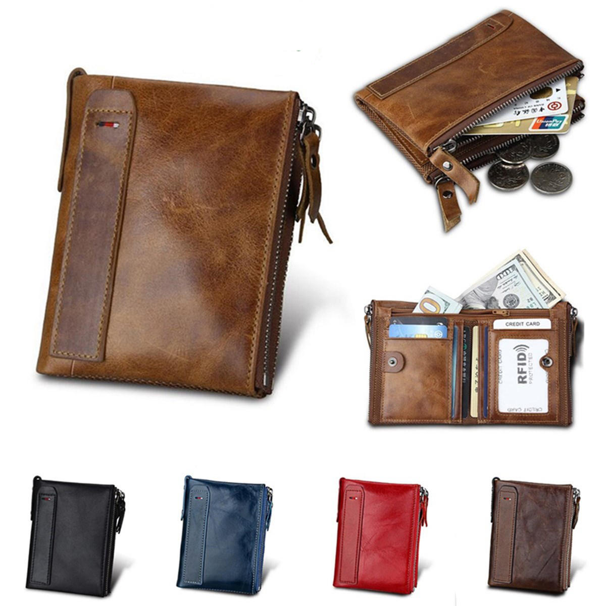 ipree® men&#39;s vintage rfid blocking wallet genuine leather id card holder coin pocket purse Sale ...