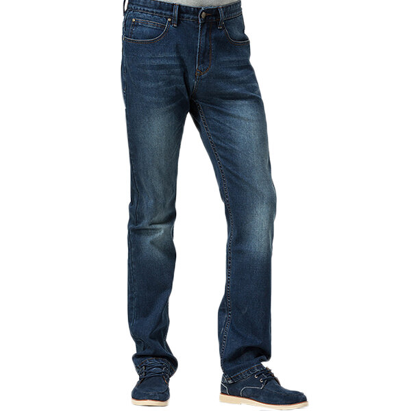 mens straight leg casual mid waist business jeans cotton slim fit ...