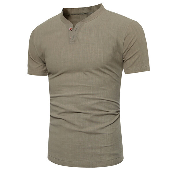 summer cotton linen v-shape neck t-shirts personality men's solid color ...