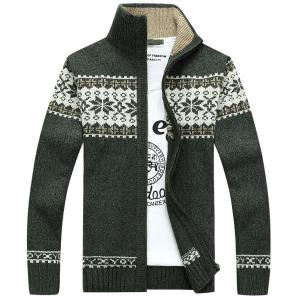 winter warm thick stand collar sweater mens casual knitted zipper ...