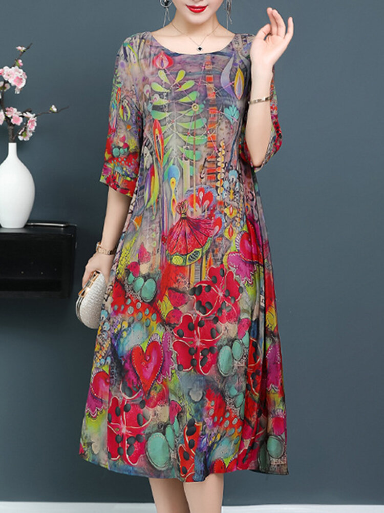 Risultati immagini per Share To Plus Size Elegant Art Print Loose Dress For Women