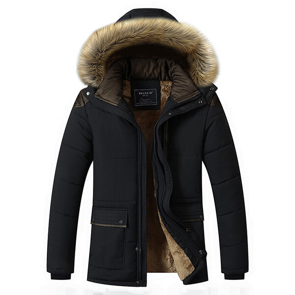 Mens Thick Fleece Warm Hooded Fur Winter Outwear Jacket at Banggood